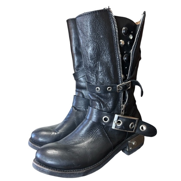 Zigi Girl Tangle Black Leather Heavy Metal Motorcycle Boots - Picture 2 of 9